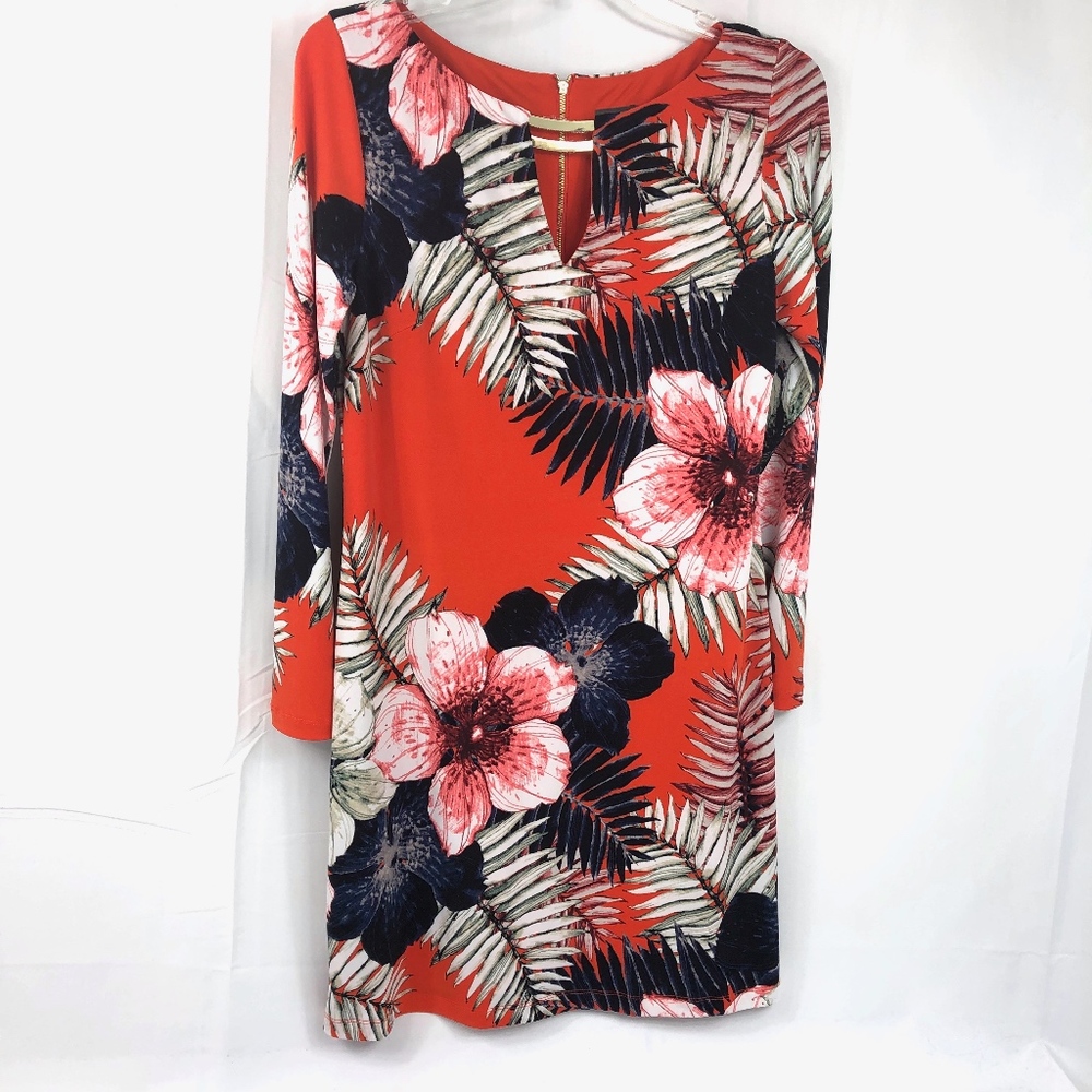 Vince Camuto Orange Blue Floral Shift Dress 6 NWOT